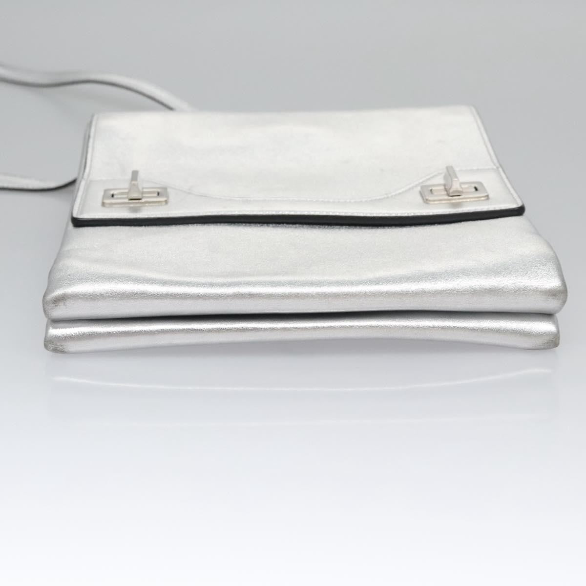 Prada Double Turn Lock Shoulder Bag Leather, SILVER, LEATHER, Shoulder bag