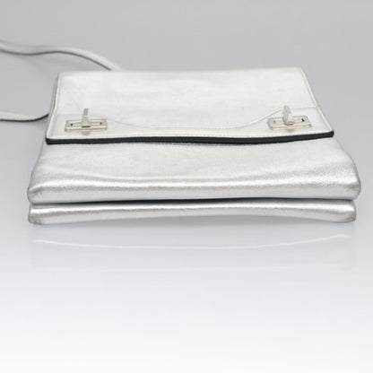 Prada Double Turn Lock Shoulder Bag Leather, SILVER, LEATHER, Shoulder bag