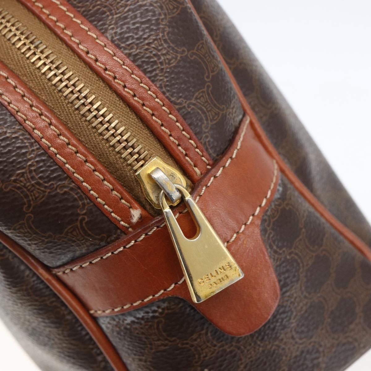 Celine Vintage Macadam Handbag Canvas and Leather, BROWN, CANVAS, Handbag