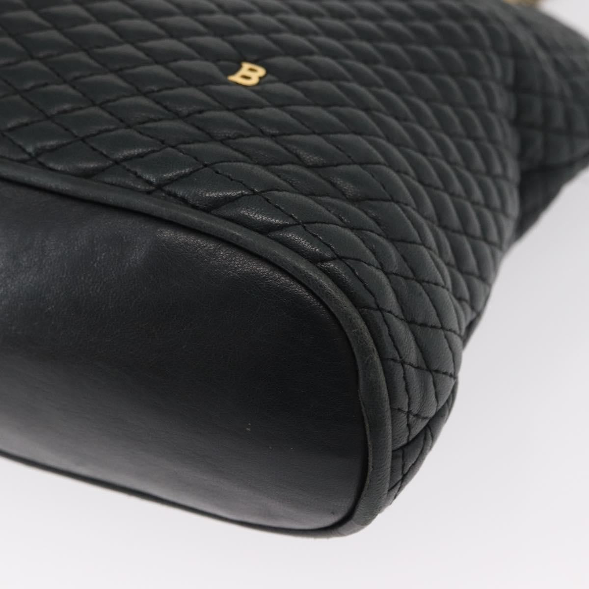 Bally Vintage Chain Shoulder Bag Quilted Leather, NAVY, LEATHER, Shoulder bag