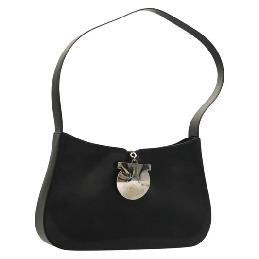 Salvatore Ferragamo Gancini Shoulder Bag Leather, BLACK, LEATHER, Shoulder bag