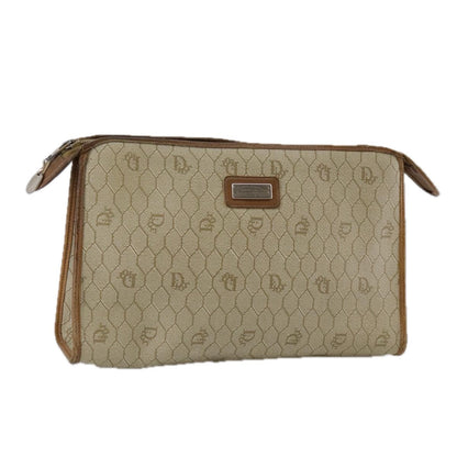Christian Dior Vintage Honeycomb Zip Pouch Canvas and Leather, BEIGE, CANVAS, Clutche & pouche