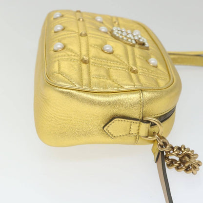 Gucci Pearly GG Marmont Shoulder Bag Embellished Matelasse Leather, GOLD, LEATHER, Shoulder bag