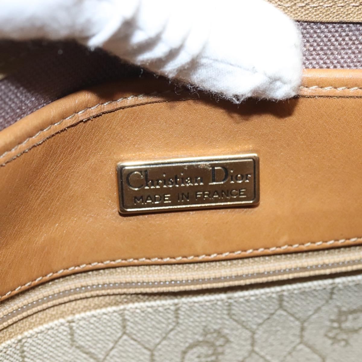 Christian Dior Vintage Honeycomb Tote Bag Canvas and Leather, BEIGE, CANVAS, Tote bag