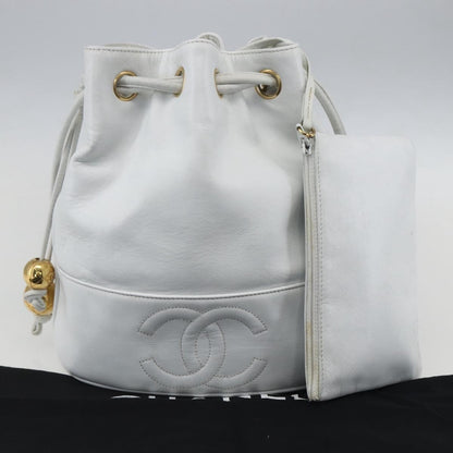 Chanel Vintage CC Drawstring Bucket Bag Caviar, WHITE, LEATHER, Shoulder bag