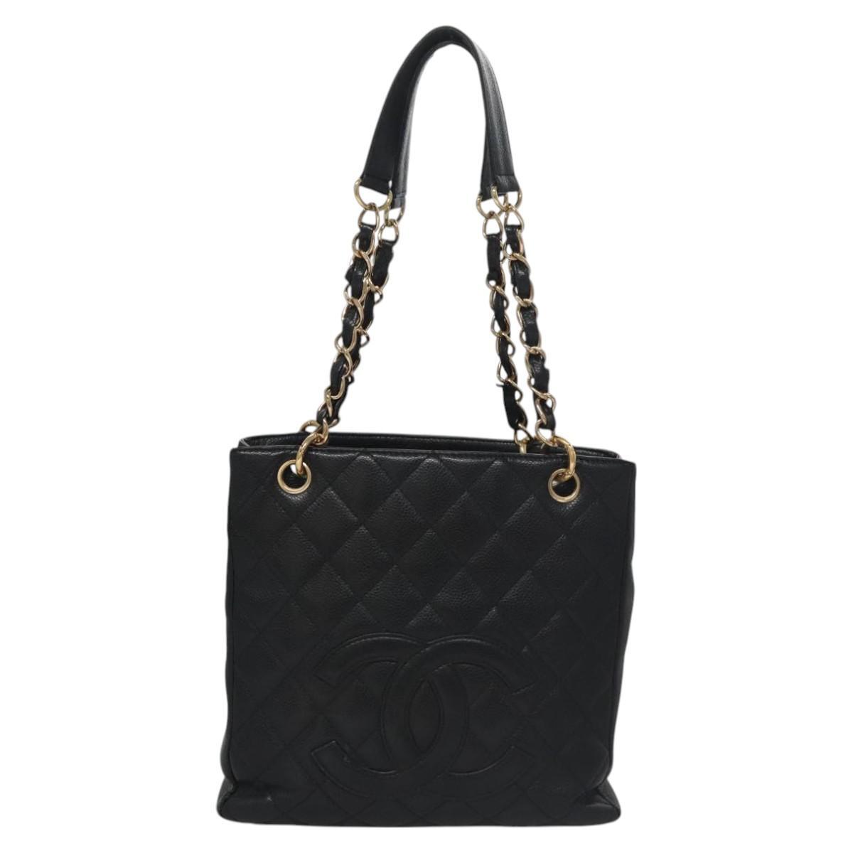 Chanel Petite Shopping Tote Quilted Caviar, BLACK, LEATHER, Tote bag