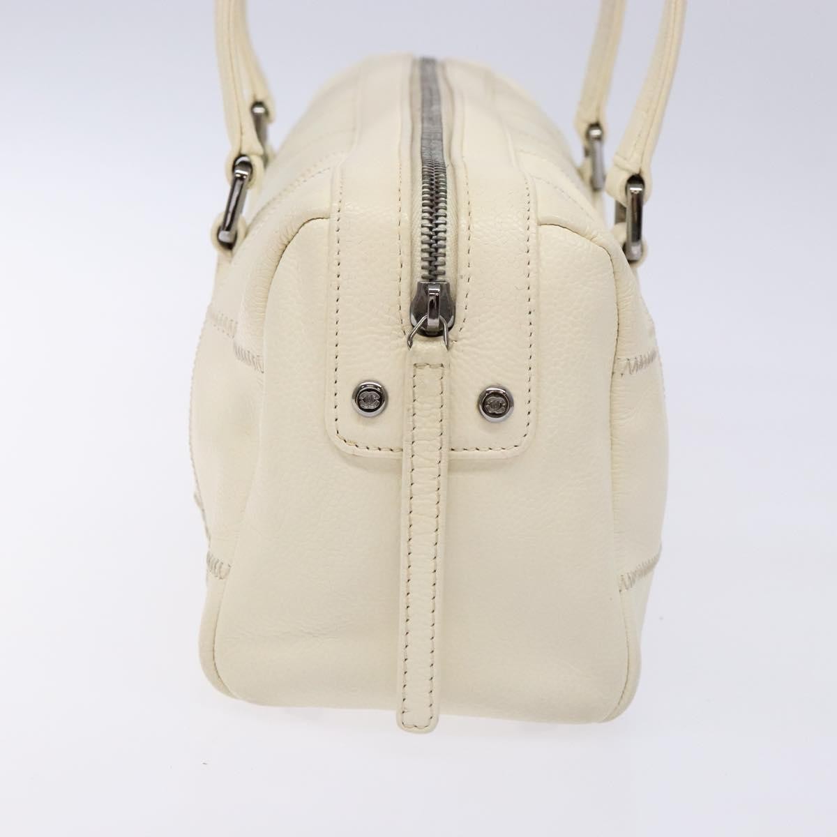 Chanel Square Stitch Duffle Bag Quilted Caviar, WHITE, LEATHER, Travel bag