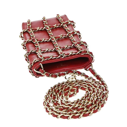 Chanel Tech Me Out Clutch With Chain Lambskin, RED, LEATHER, Clutche & pouche