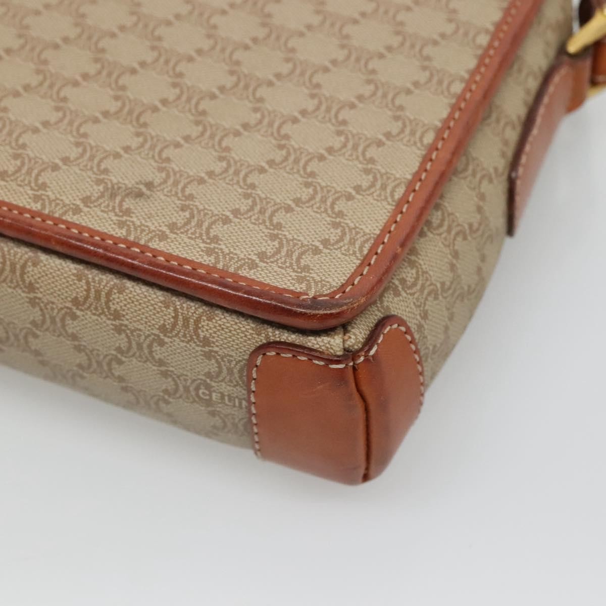 Celine Vintage Macadam Shoulder Bag Canvas and Leather, BEIGE, CANVAS, Shoulder bag