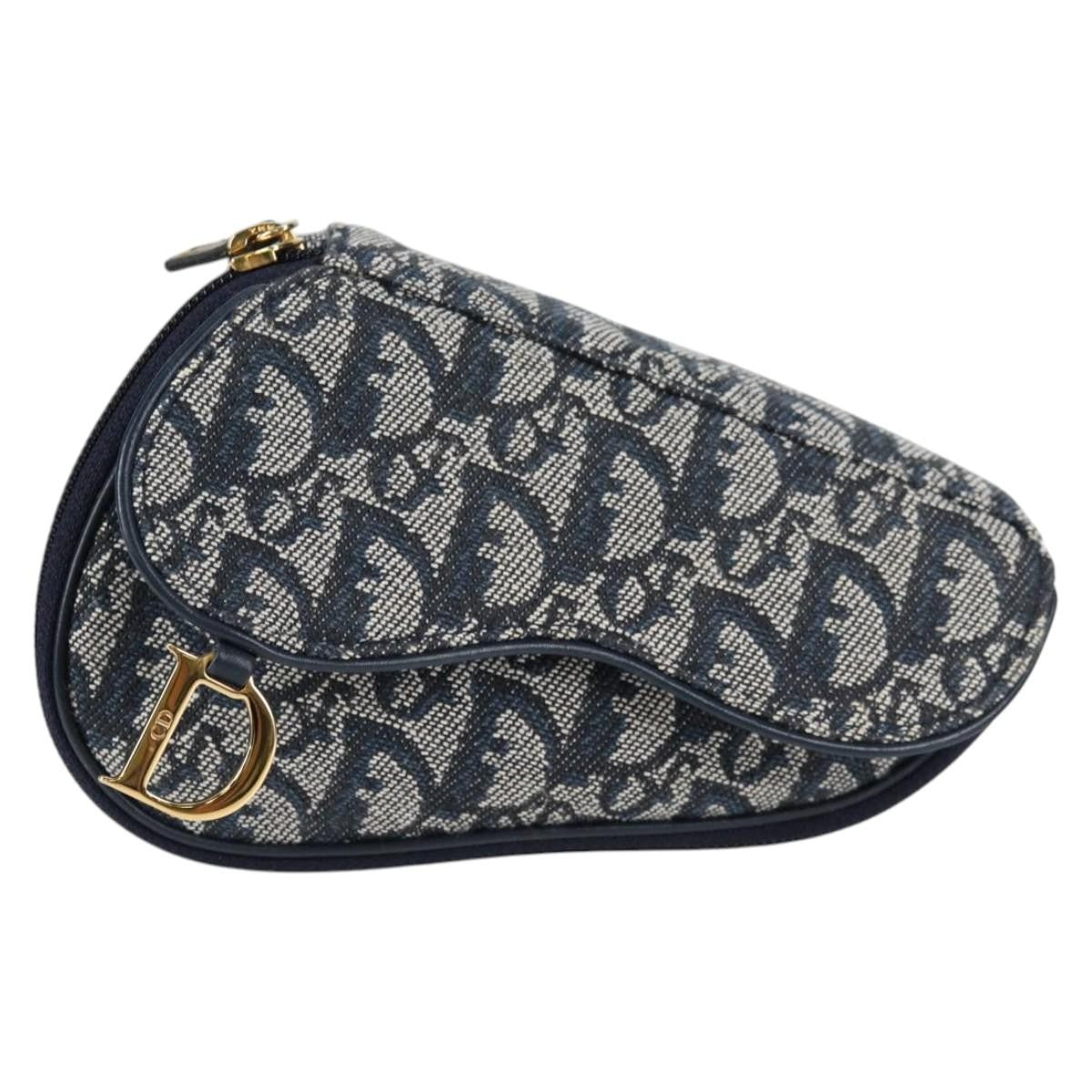 Christian Dior Saddle Zip Pouch Diorissimo Canvas, NAVY, CANVAS, Clutche & pouche