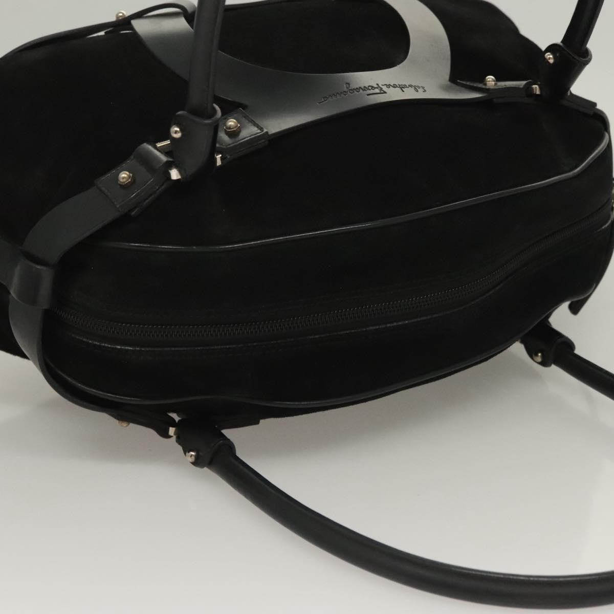 Salvatore Ferragamo Gancini handbag Suede, BLACK, SUEDE, Handbag