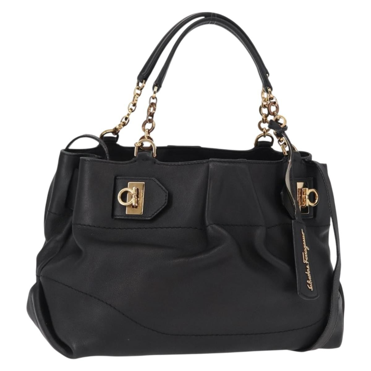 Salvatore Ferragamo W Chain Tote Leather, BLACK, LEATHER, Tote bag