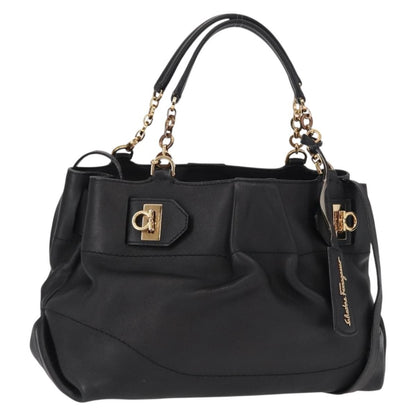 Salvatore Ferragamo W Chain Tote Leather, BLACK, LEATHER, Tote bag