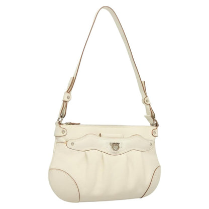 Salvatore Ferragamo Gancini Shoulder Bag Leather, WHITE, LEATHER, Shoulder bag