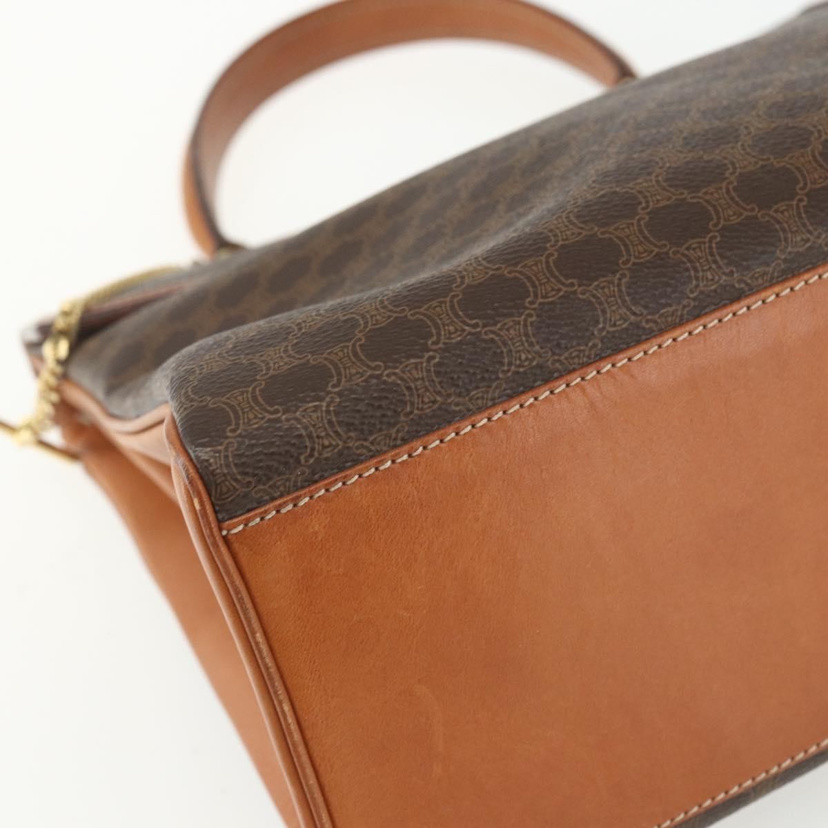 Celine Vintage Macadam Handbag Canvas and Leather, BROWN, CANVAS, Handbag