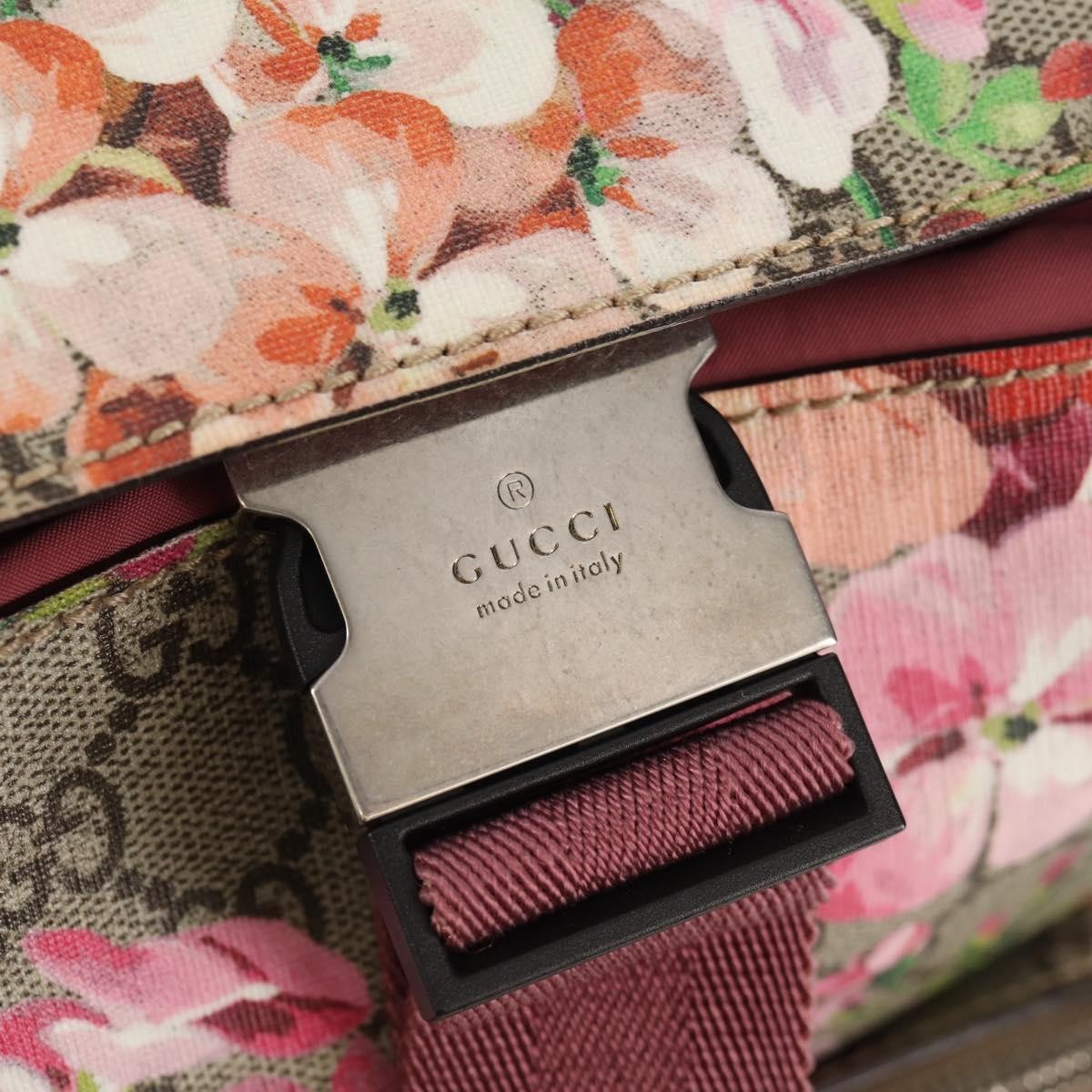 Gucci Buckle Backpack Blooms Print GG Coated Canvas, BEIGE, CANVAS, Backpack