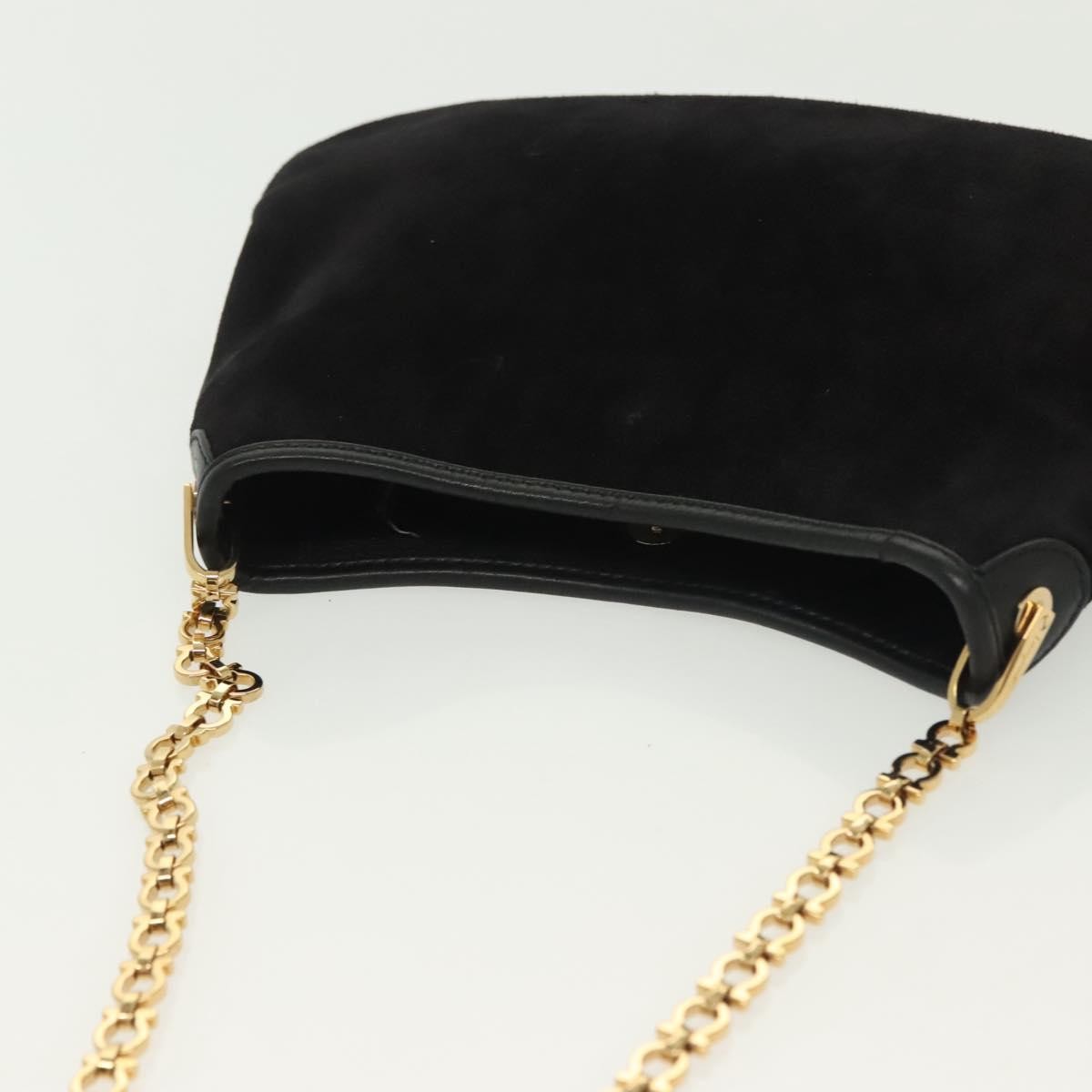 Salvatore Ferragamo Gancini Chain Shoulder bag Suede, BLACK, SUEDE, Shoulder bag