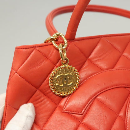 Chanel Medallion Tote Quilted Lambskin, ORANGE, LEATHER, Tote bag