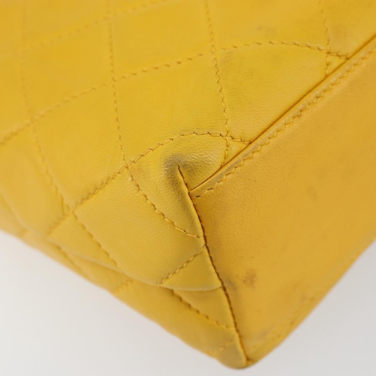 Chanel Vintage CC Fold Over Shoulder Bag Quilted Lambskin, YELLOW, LEATHER, Shoulder bag