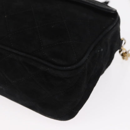 Chanel Vintage Front Pocket Camera Bag Quilted Suede, BLACK, SUEDE, Shoulder bag