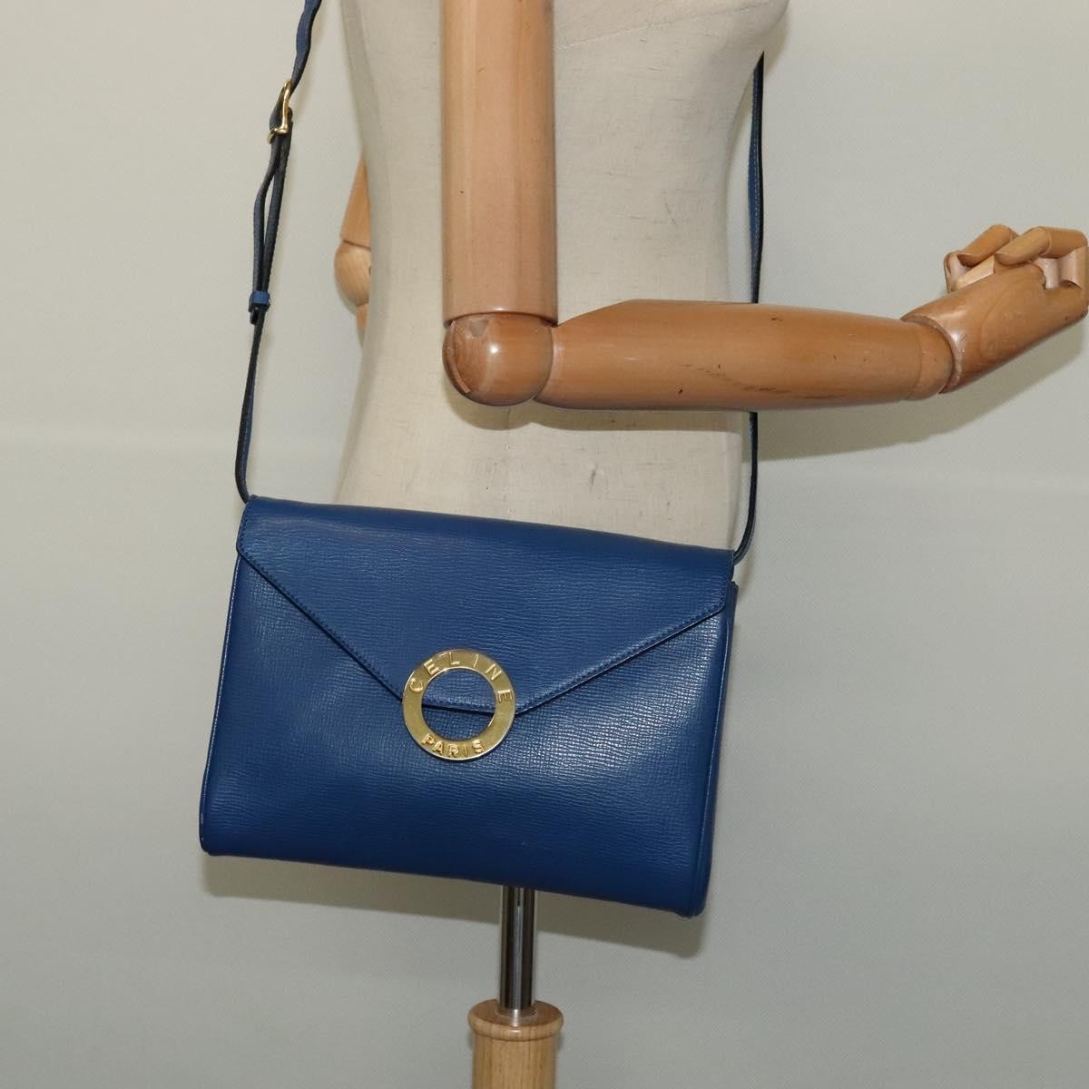 Celine Vintage Circle Logo Crossbody Bag Leather, BLUE, LEATHER, Crossbody bag