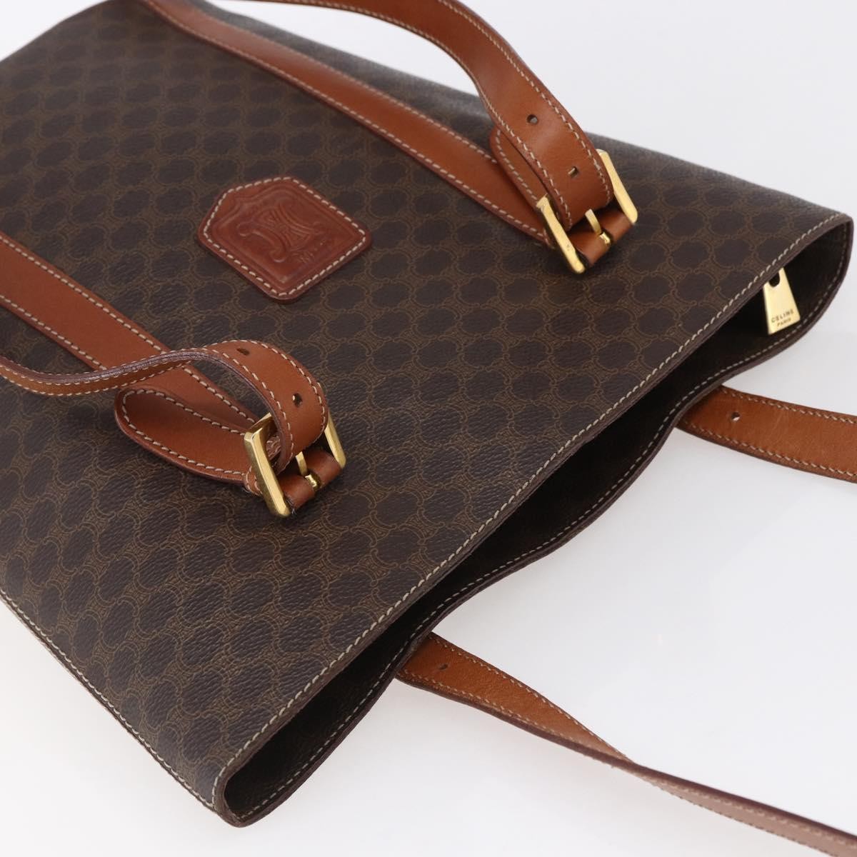 Celine Vintage Macadam Tote bag Canvas and Leather, BROWN, PVC, Tote bag