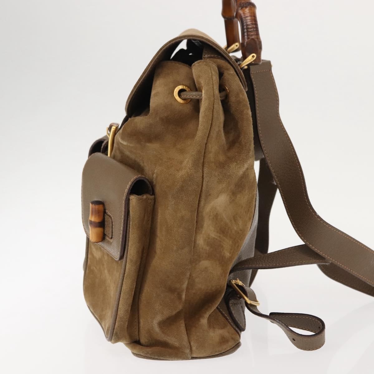 Gucci Vintage Bamboo Backpack Suede, BROWN, SUEDE, Backpack