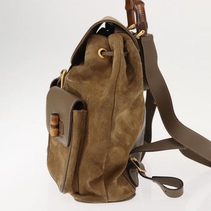 Gucci Vintage Bamboo Backpack Suede, BROWN, SUEDE, Backpack
