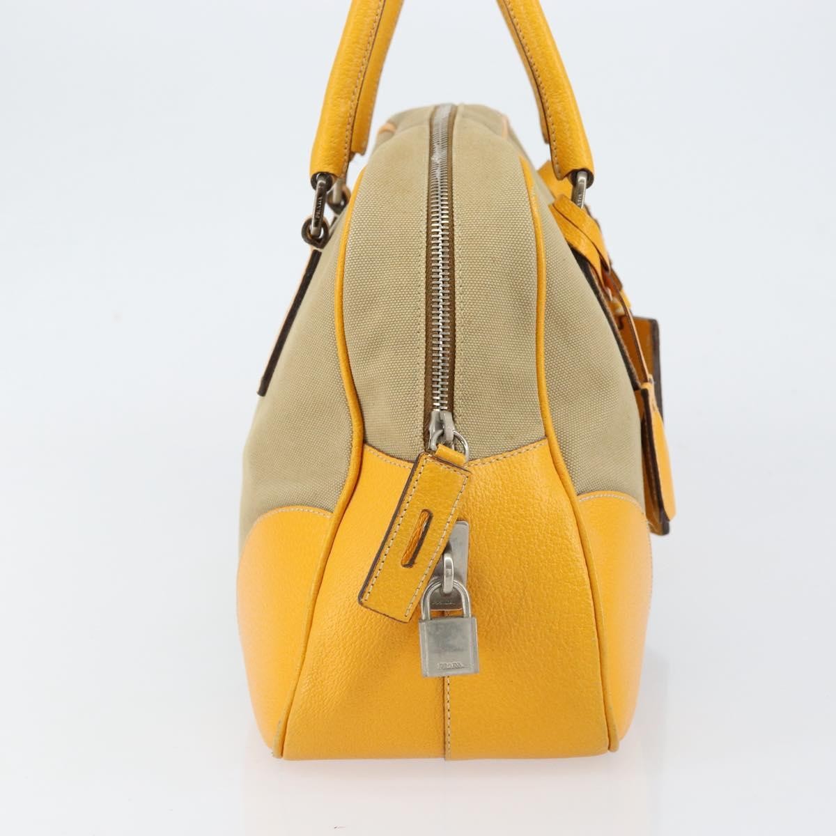 Prada Bowler Bag Canvas with Leather, BEIGE, CANVAS, Handbag