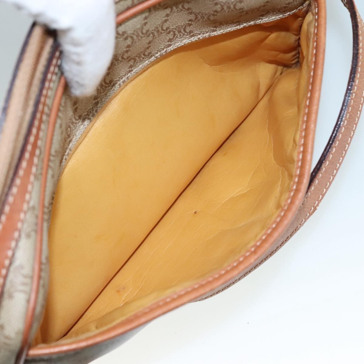 Celine Vintage Macadam Shoulder Bag Canvas and Leather, Beige, Canvas, Shoulder Bag