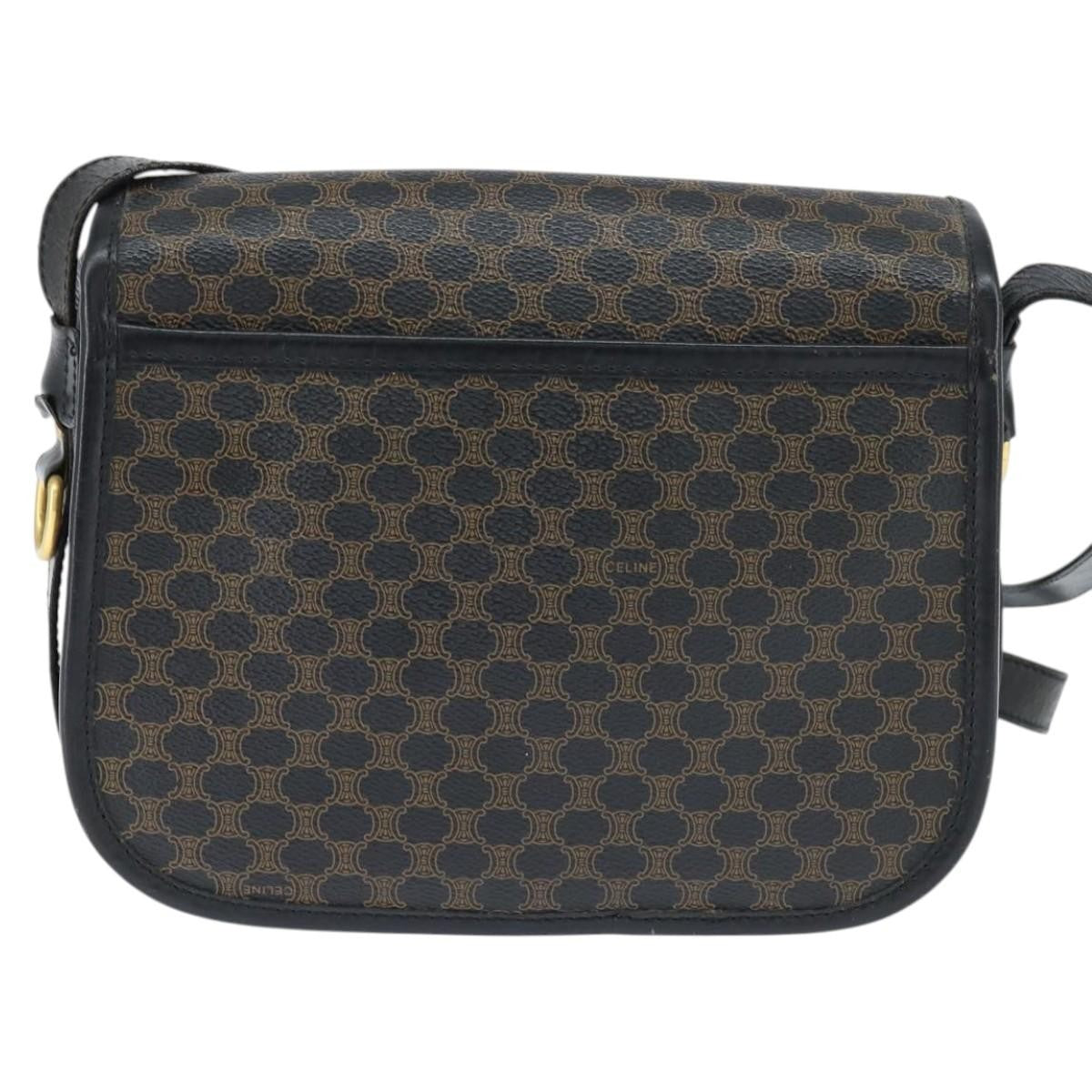 Celine Vintage Macadam Shoulder Bag Canvas and Leather, BLACK, CANVAS, Shoulder bag