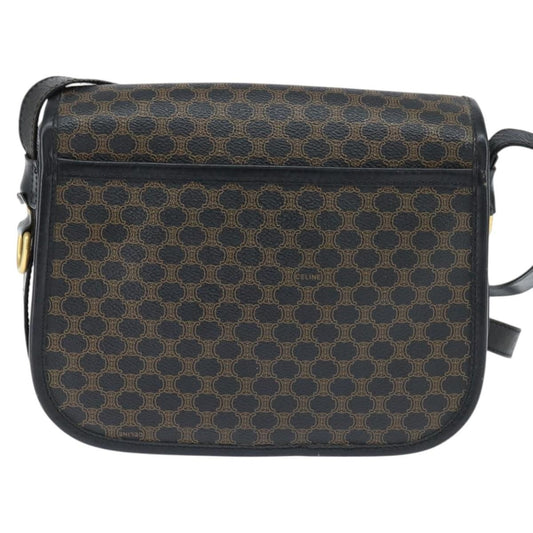 Celine Vintage Macadam Shoulder Bag Canvas and Leather, BLACK, CANVAS, Shoulder bag
