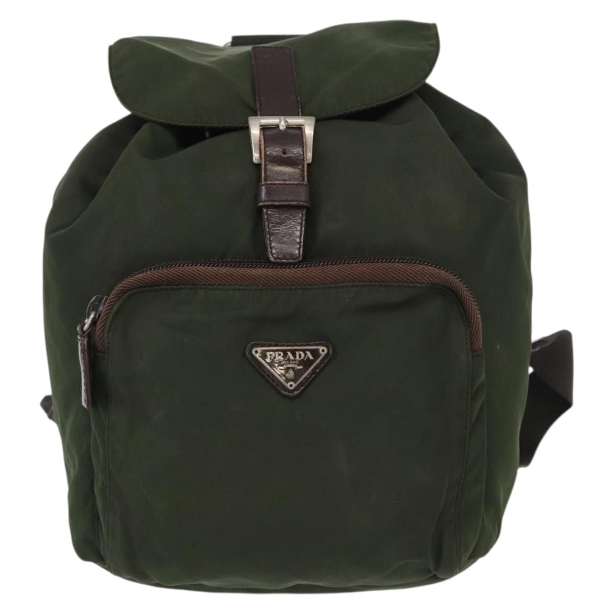 Prada Front Pocket Backpack Tessuto, Khaki, Nylon, Backpack