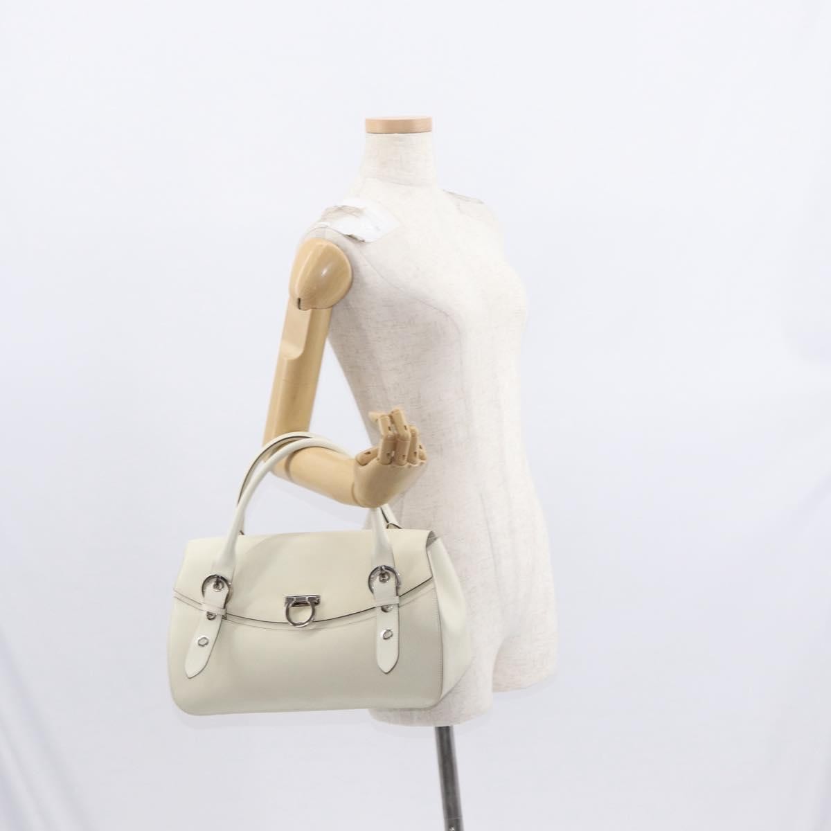 Salvatore Ferragamo Gancini Shoulder Bag Leather, WHITE, LEATHER, Shoulder bag