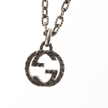 Gucci Engraved Interlocking G Chain Link Pendant Necklace Sterling Silver, SILVER, SILVER, Necklace
