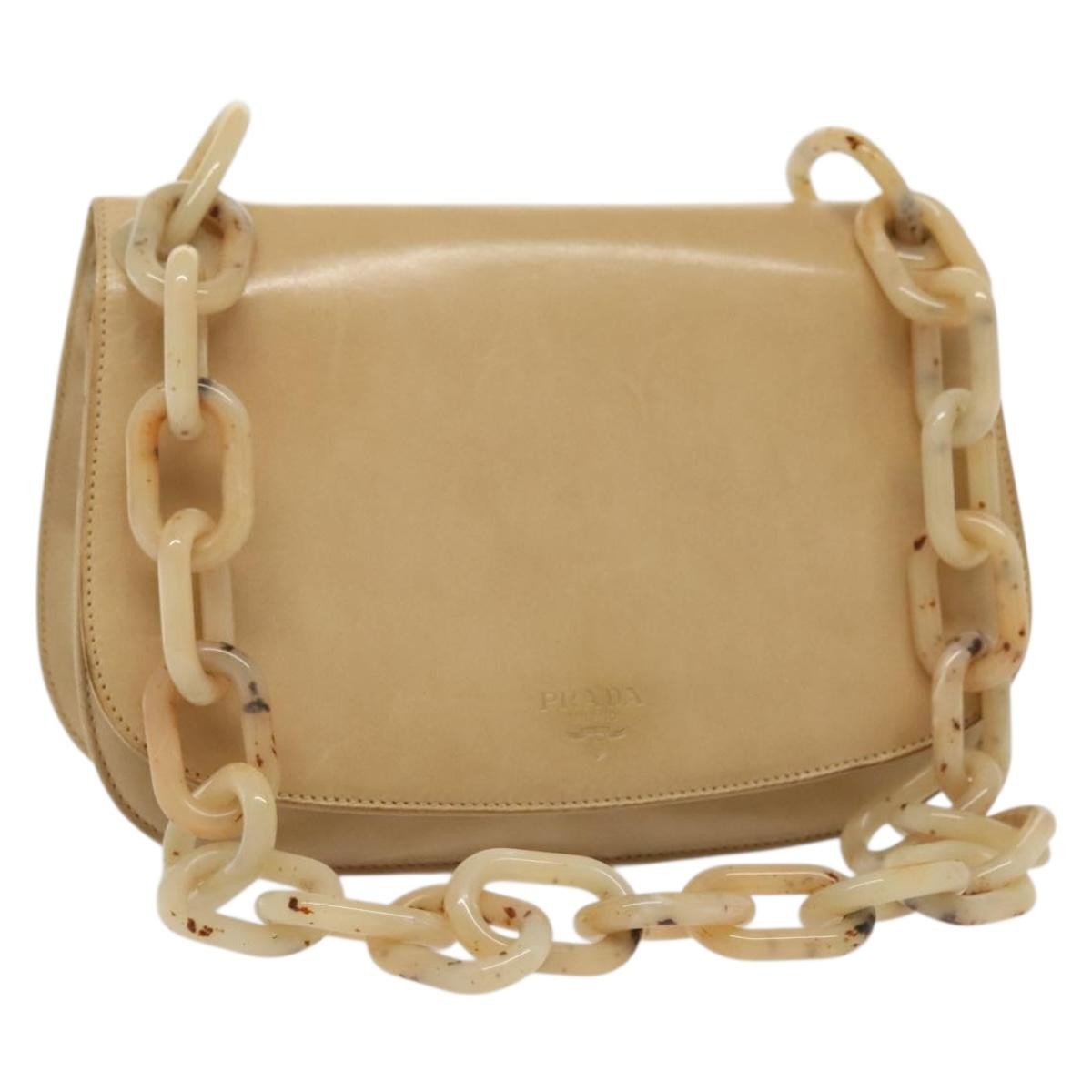 Prada Madras Shoulder Bag Leather, BEIGE, LEATHER, Shoulder bag