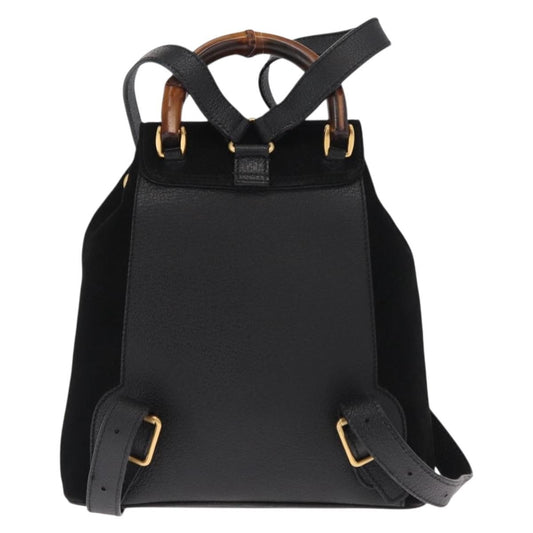 Gucci Vintage Bamboo Backpack Suede, Black, Suede, Backpack