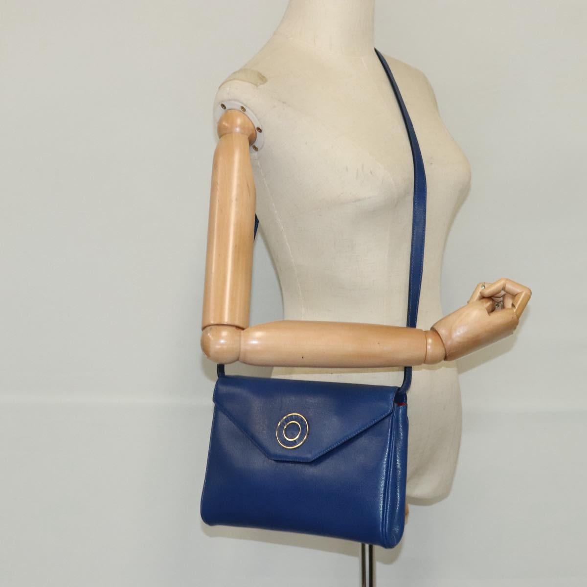 Celine Vintage Circle Logo Crossbody Bag Leather, BLUE, LEATHER, Crossbody bag