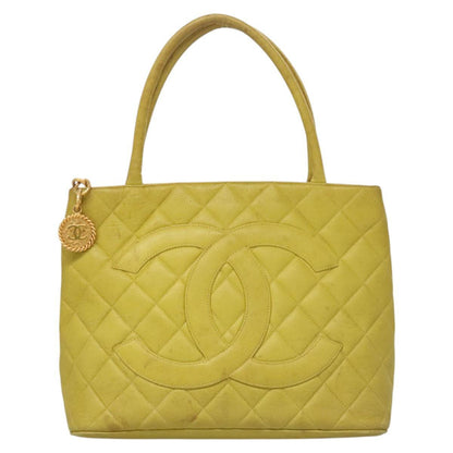 Chanel Medallion Tote Quilted Caviar, YELLOW, LEATHER, Tote bag