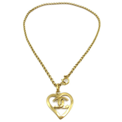 Chanel CC Heart Pendant Necklace Metal, GOLD, GOLD_PLATED, Necklace