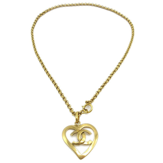 Chanel CC Heart Pendant Necklace Metal, GOLD, GOLD_PLATED, Necklace