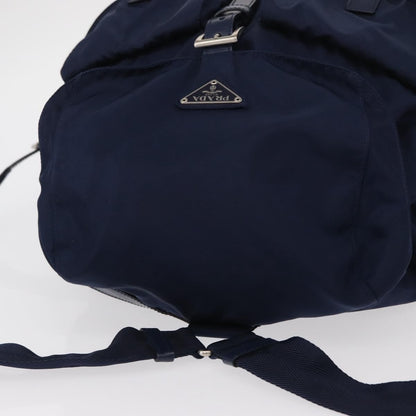 Prada Vela Double Front Pocket Backpack Tessuto with Saffiano Leather, BLUE, NYLON, Backpack