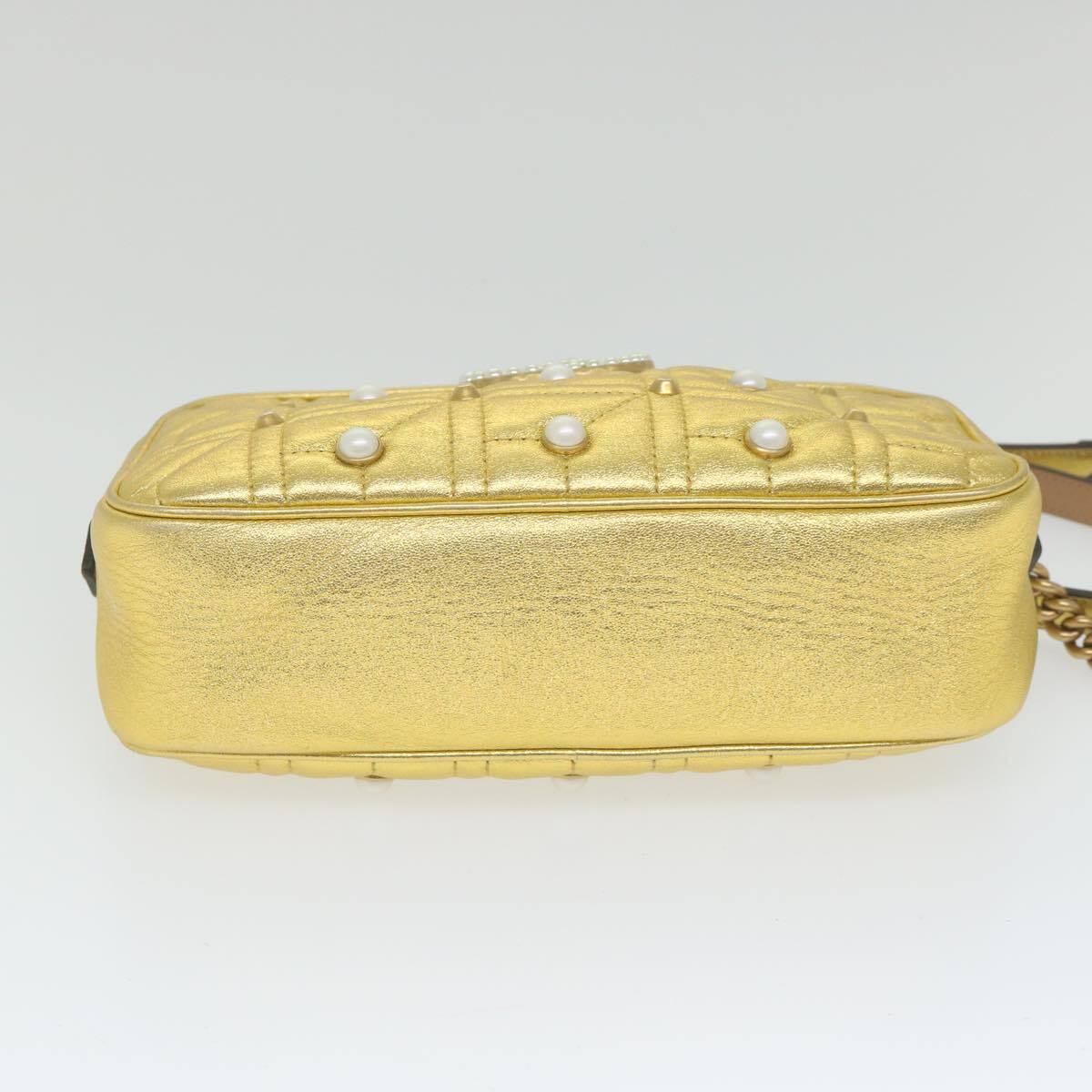 Gucci Pearly GG Marmont Shoulder Bag Embellished Matelasse Leather, GOLD, LEATHER, Shoulder bag