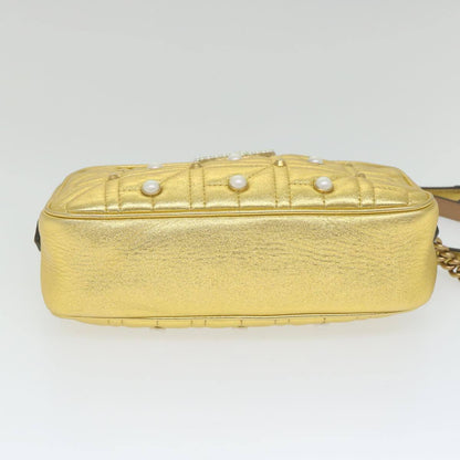 Gucci Pearly GG Marmont Shoulder Bag Embellished Matelasse Leather, GOLD, LEATHER, Shoulder bag