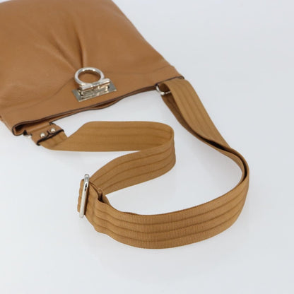 Salvatore Ferragamo Gancini Shoulder Bag Leather, BROWN, LEATHER, Shoulder bag