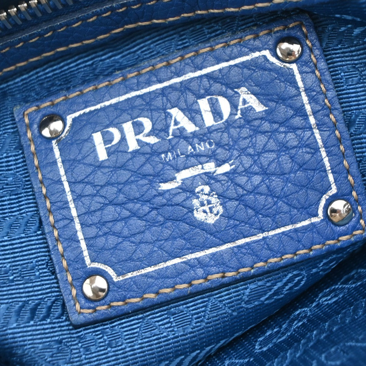Prada Vintage Tote Leather, BLUE, LEATHER, Tote bag