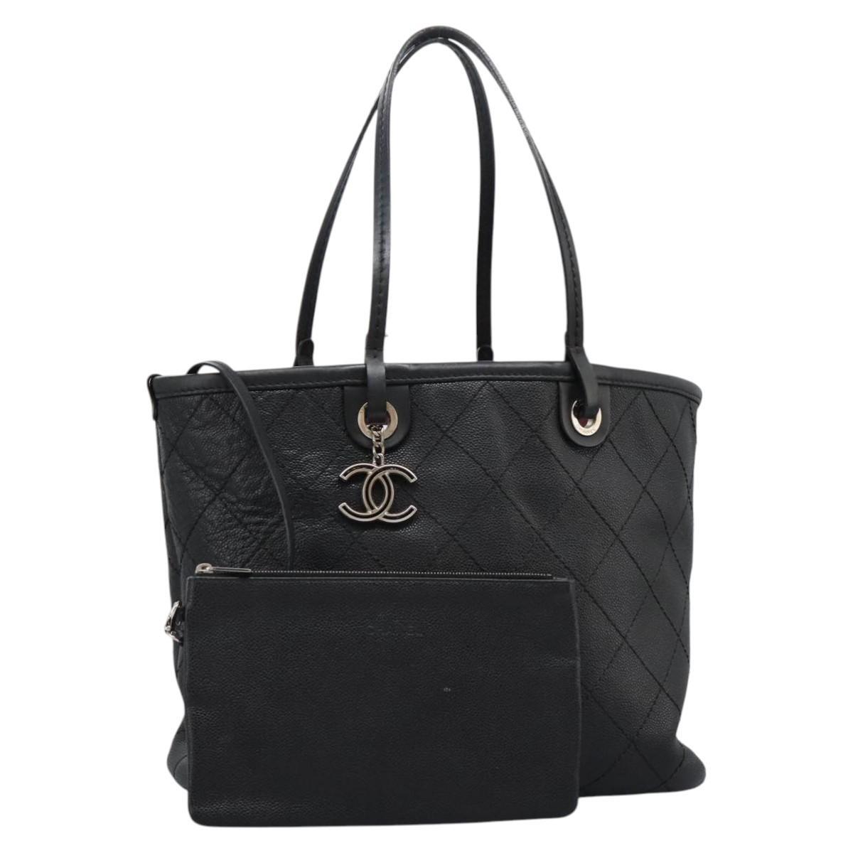 Chanel Fever Tote Quilted Caviar, BLACK, LEATHER, Tote bag