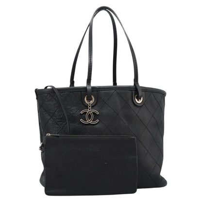 Chanel Fever Tote Quilted Caviar, BLACK, LEATHER, Tote bag