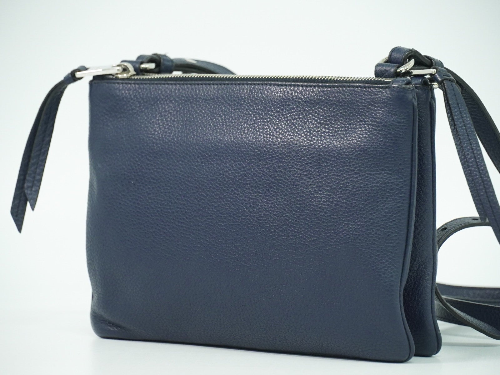 Prada Double Zip Crossbody Bag Vitello Daino, NAVY, LEATHER, Shoulder bag