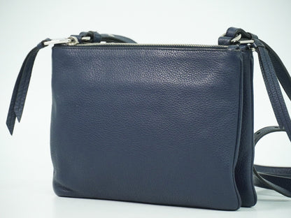 Prada Double Zip Crossbody Bag Vitello Daino, NAVY, LEATHER, Shoulder bag